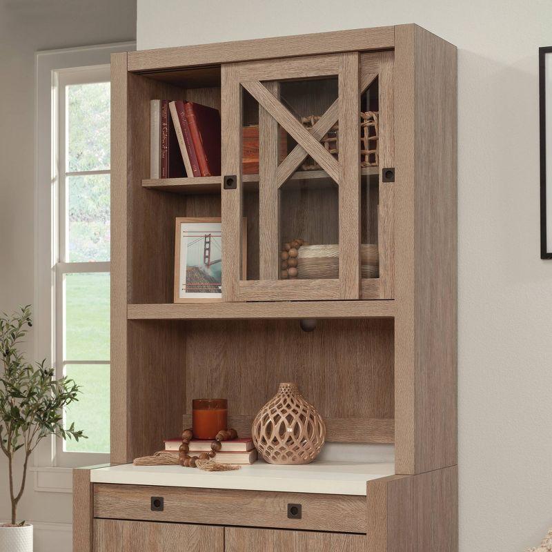 Sauder Dixon City Library Hutch Top Brushed Oak: Safety-Tempered Glass, Adjustable Shelf