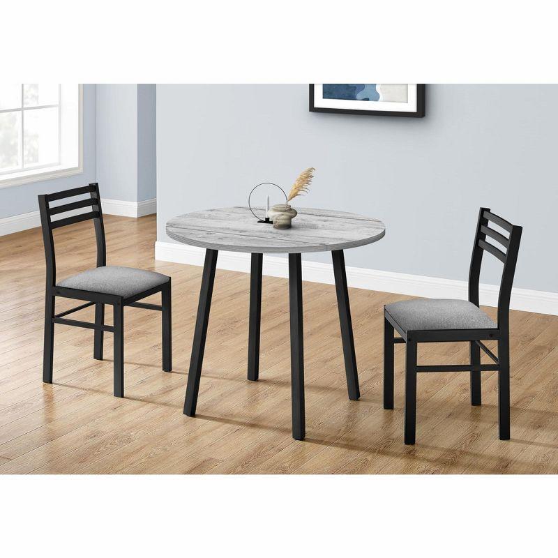 Monarch Specialties Dining Table Set 3pcs Set Small 35 inch Drop Leaf Kitchen Black Metal Grey Laminate Contemporary Modern