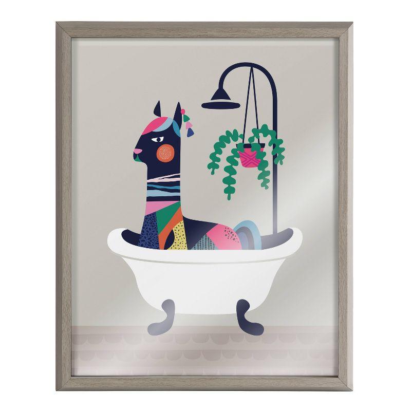 Mid Century Modern Llama in Tub Framed Glass Art