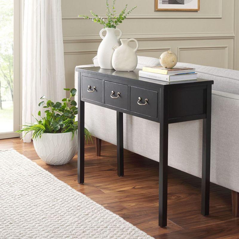 Cindy Transitional Black Pine 3-Drawer Console Table