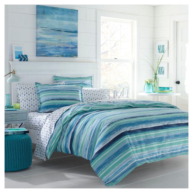 Twin Blue Cotton Reversible Nautical Comforter Set