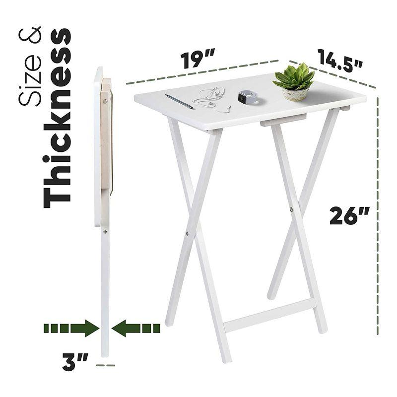 Compact White Solid Rubberwood Folding TV Tray Tables, 2-Piece Set