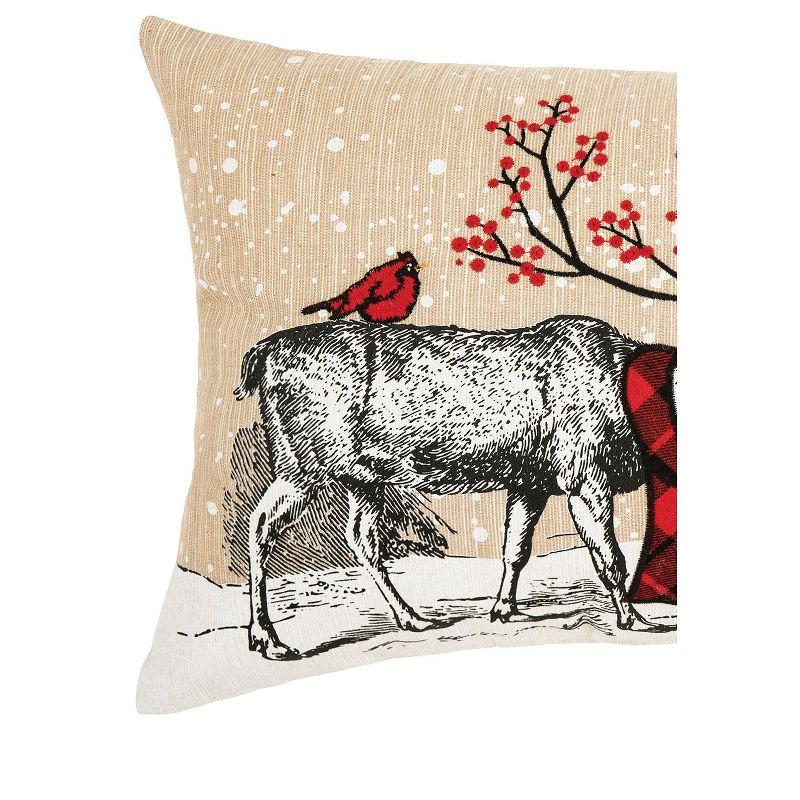 Deer Embroidered and Printed Throw Pillow