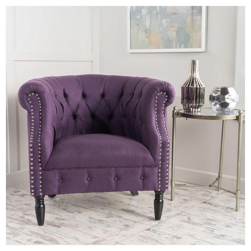 Akira Club Chair - Purple - Christopher Knight Home: Upholstered Barrel Accent, Hardwood Frame, 250lb Capacity