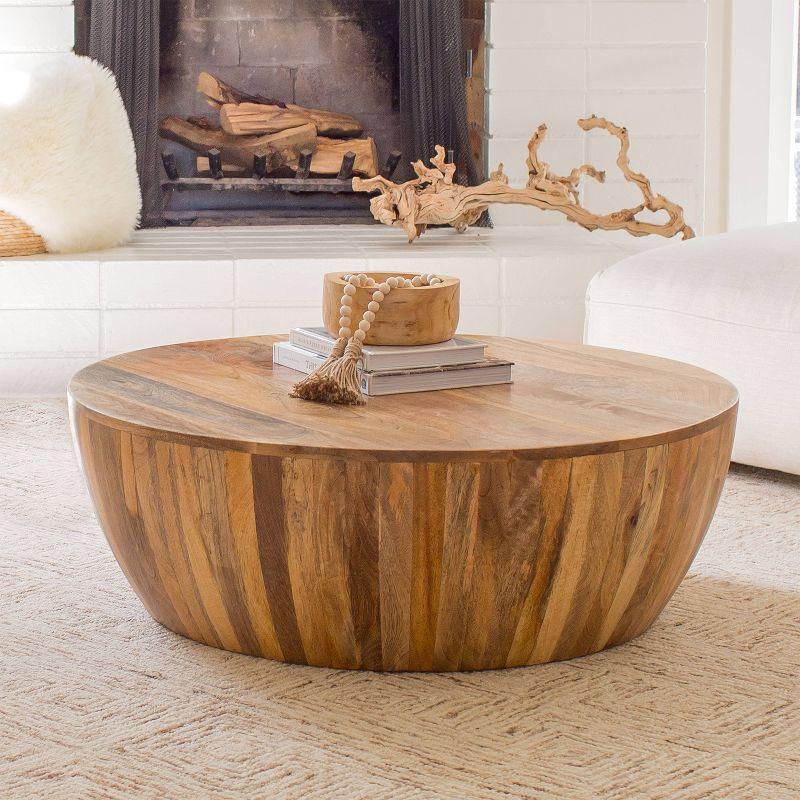 Round Walnut Finish Mango Wood Coffee Table