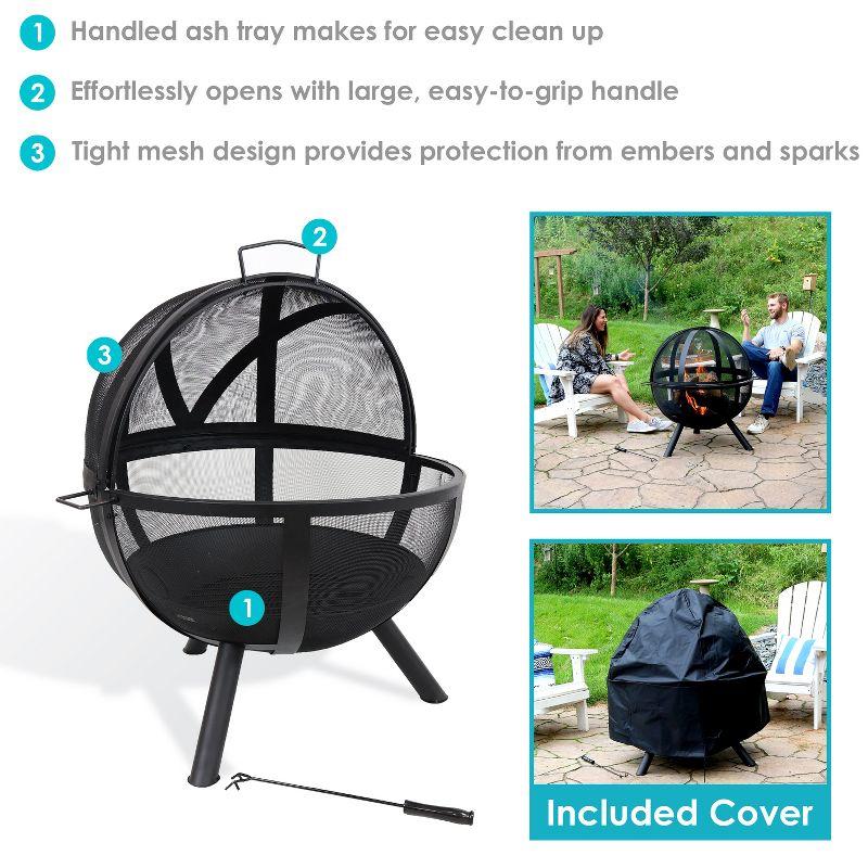 Sunnydaze Outdoor Portable Camping or Backyard Flaming Sphere Ball Fire Pit with Built-In Spark Screen - 30" - Black