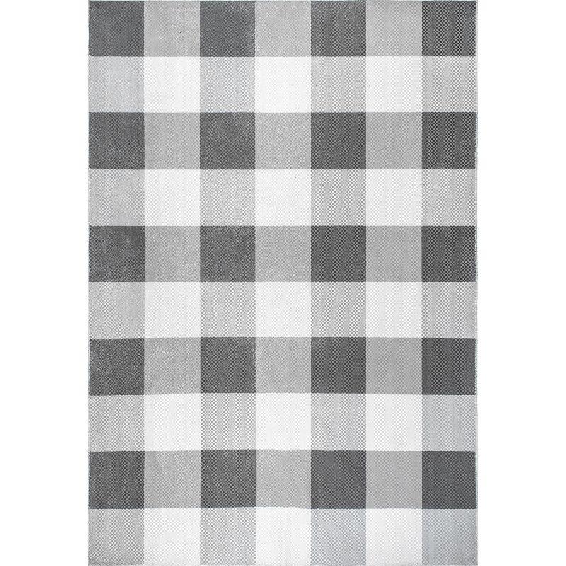 Gray Buffalo Plaid Washable Synthetic Area Rug, 6' x 9'