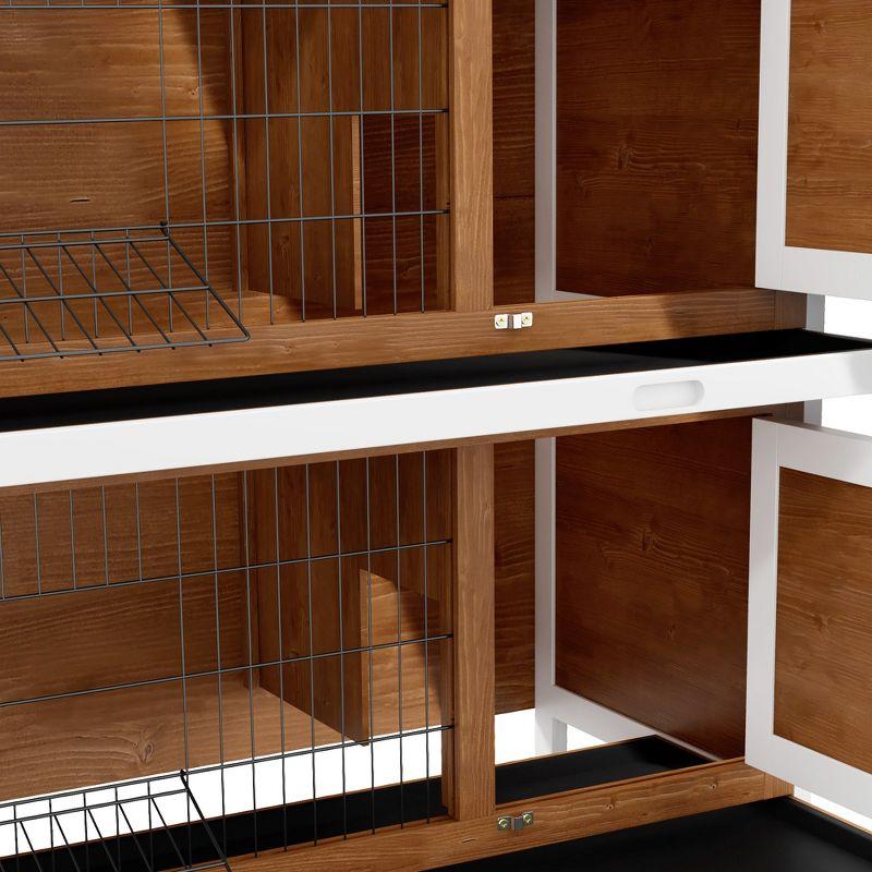 Brown and White Wooden 2-Story Guinea Pig Hutch with Lockable Doors