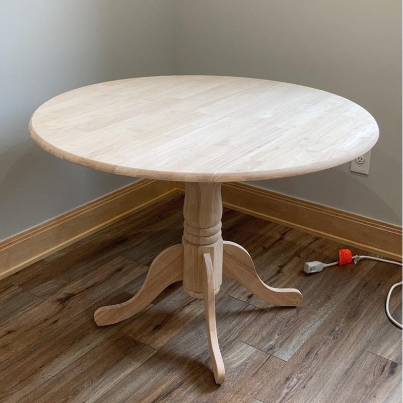 International Concepts 42" Mason Round Dual Drop Leaf Extendable Dining Table Cinnamon/Espresso: Pedestal Base, Seats 4