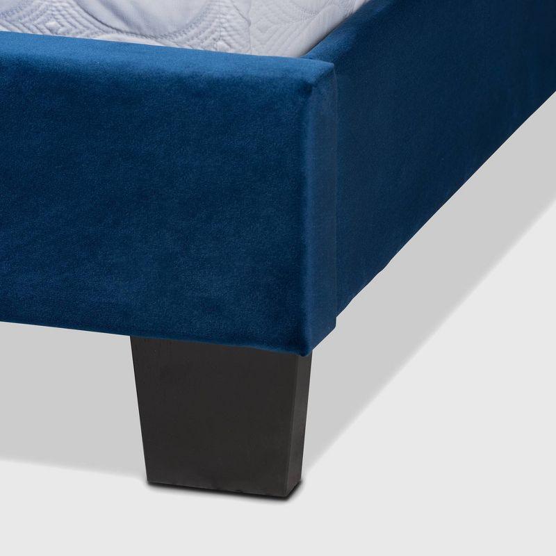 Elegant Navy Blue Velvet Queen Bed with Extended Tufted Headboard