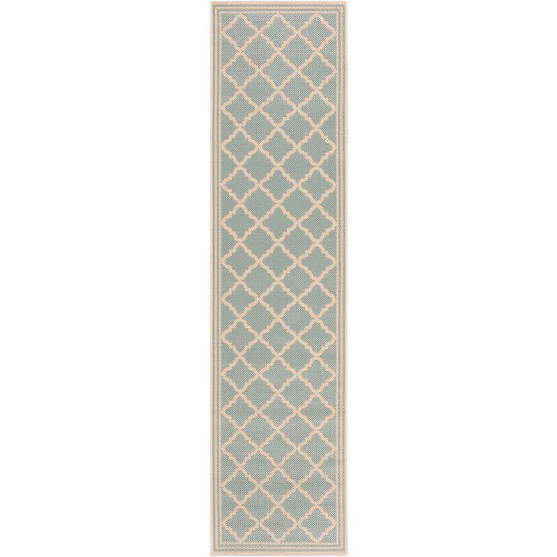 Aqua and Cream Non-slip Synthetic Indoor/Outdoor Rug 2' 2" x 10'