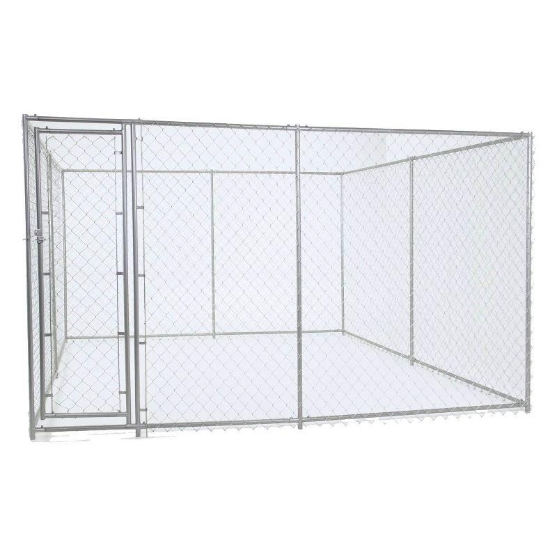 Lucky Dog 10 x 6 Foot Large Outdoor Galvanized Steel Chain Link Dog Kennel with Latching Door, 1.5 Inch Raised Legs, and WeatherGuard Roof Cover