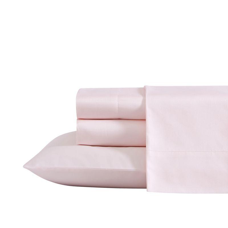 King Solid Pink Cotton Polyester Sateen Sheet Set