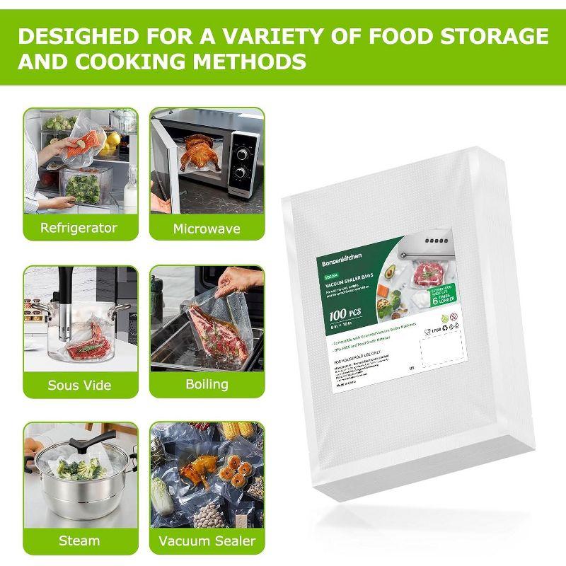Bonsenkitchen Precut Vacuum Food Sealer Bags 100 Pint 6" x 10", BPA Free, Commercial Grade Textured, Food Storage, Sous Vide Cooking
