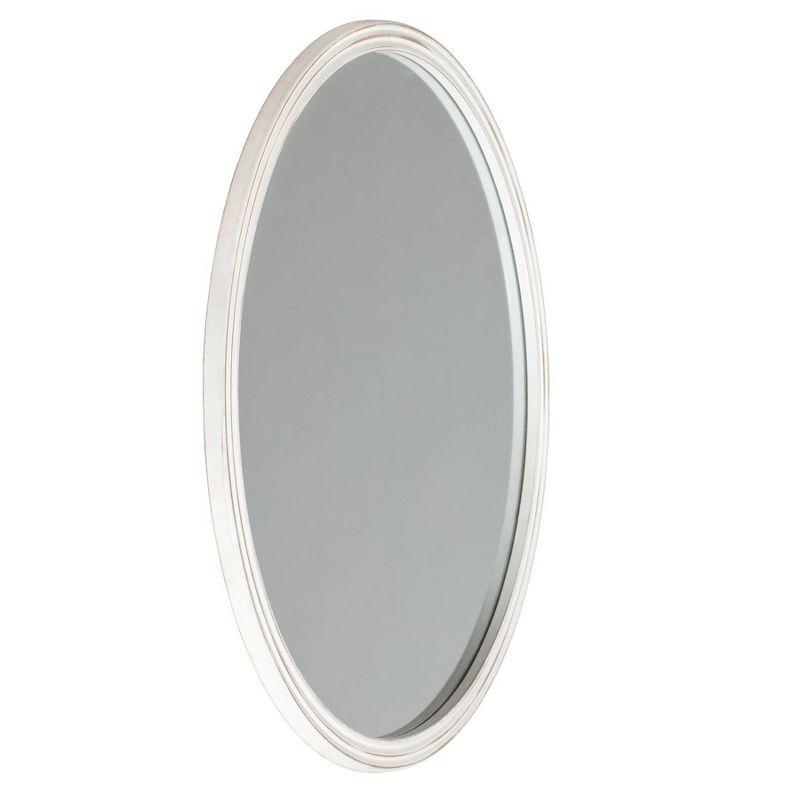 Distressed White Round Wood Frame Wall Mirror