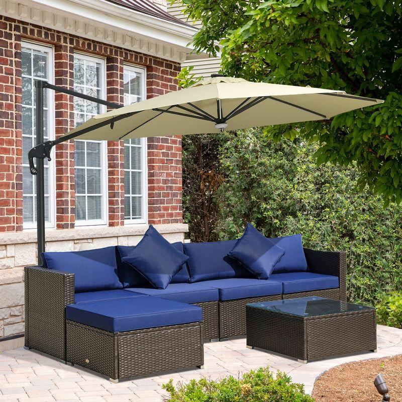 5-Person Coffee and Blue PE Rattan Outdoor Sofa Set