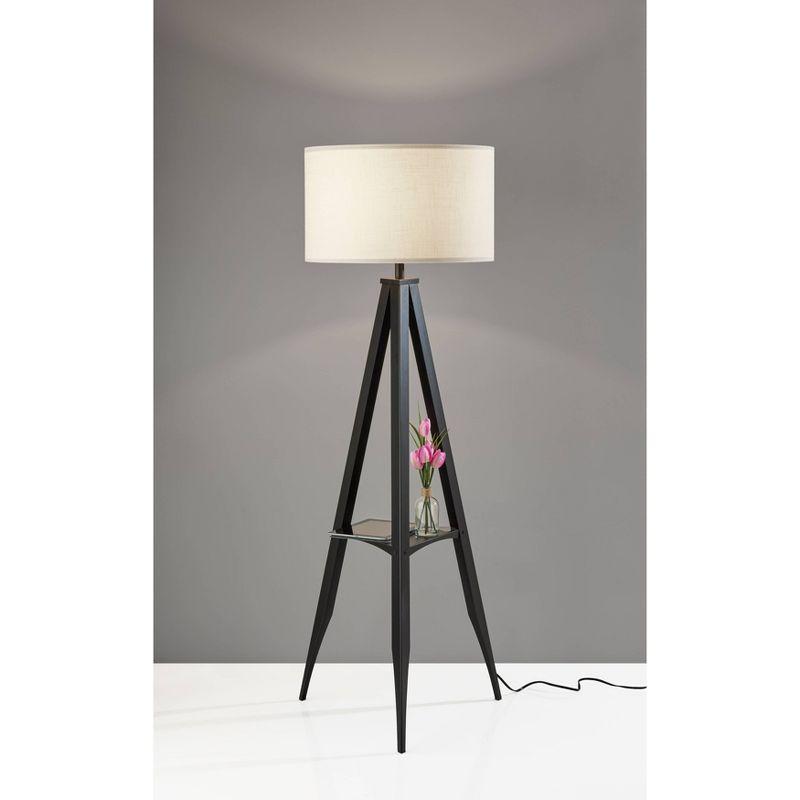 Warren Shelf Floor Lamp Black - Adesso: Modern Design, Linen Shade, Metal Body, ETL Listed