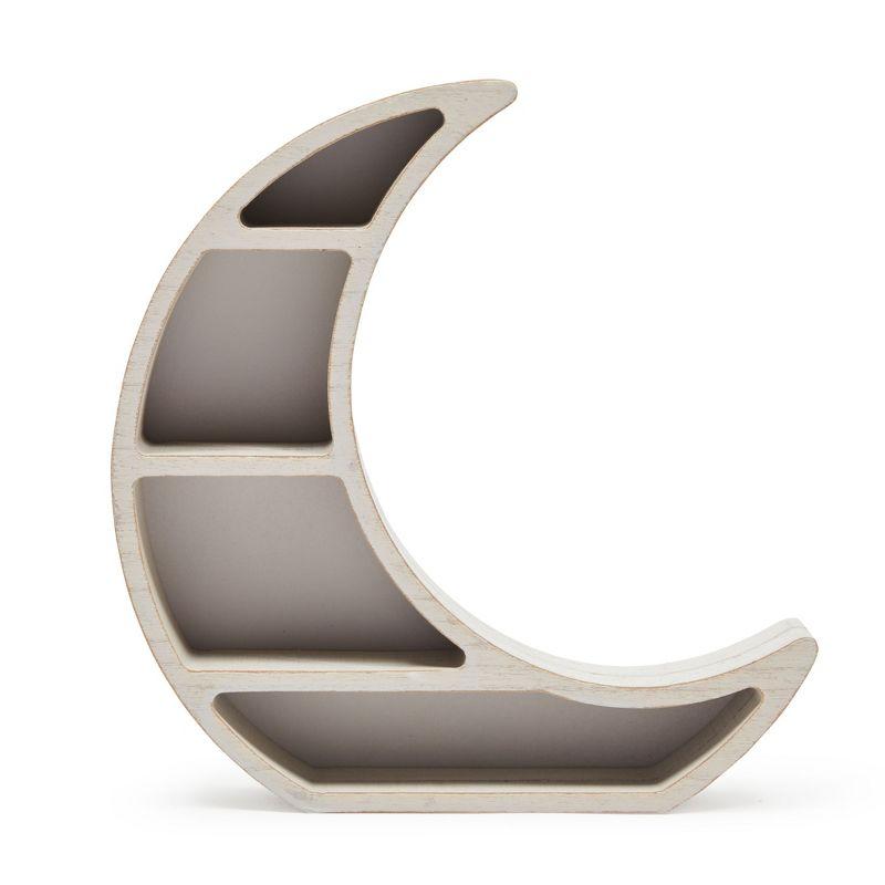Farmlyn Creek Wooden Shelf Display for Rustic Home Decor, Crescent Moon (10 x 10.2 x 2 in)
