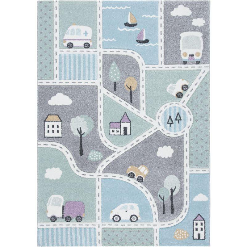 Luminous Whimsy Round Kids Rug in Light Blue - Easy Care, Stain-resistant