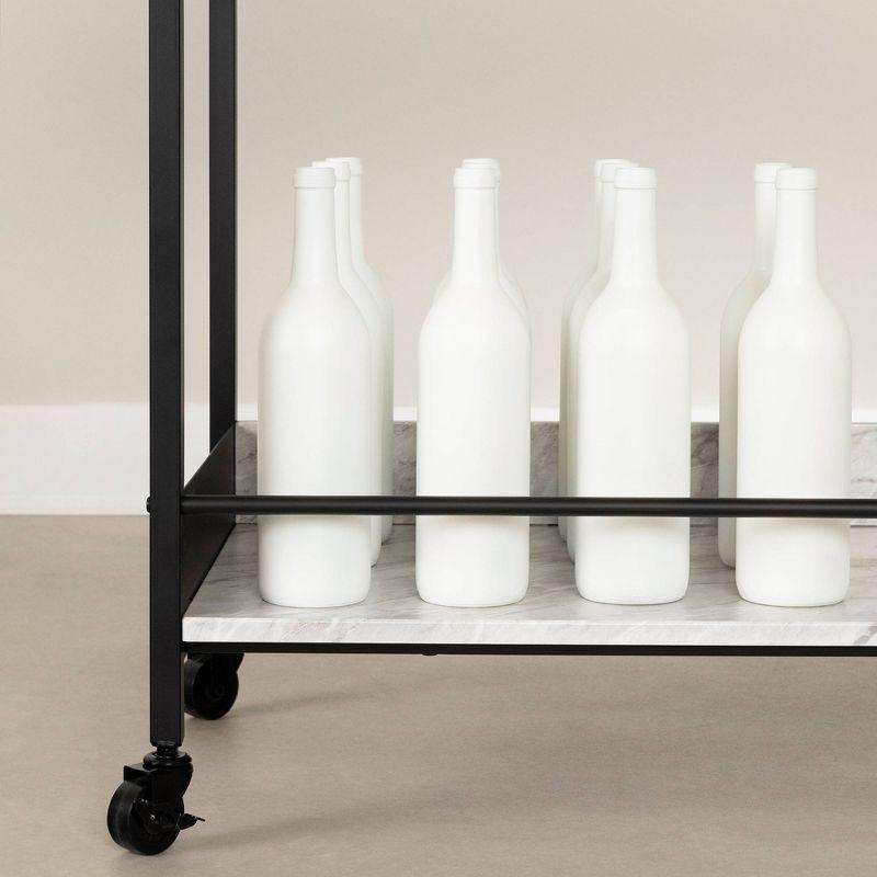 Sophisticated Urban Marble-Top Bar Cart with Wine Glass Storage