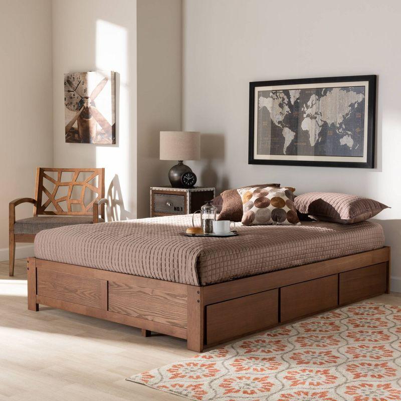 Queen Wren 3 Drawer Storage Bed Frame Walnut - Baxton Studio: MDF & Wood Composite, No Box Spring Needed
