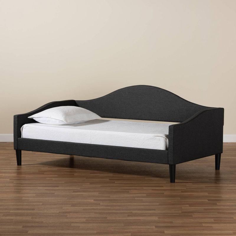 Charcoal Fabric Upholstered Full Daybed with Dark Brown Wood Frame