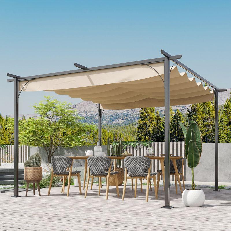 Beige 11.5' x 11.5' Retractable Steel Frame Pergola Canopy