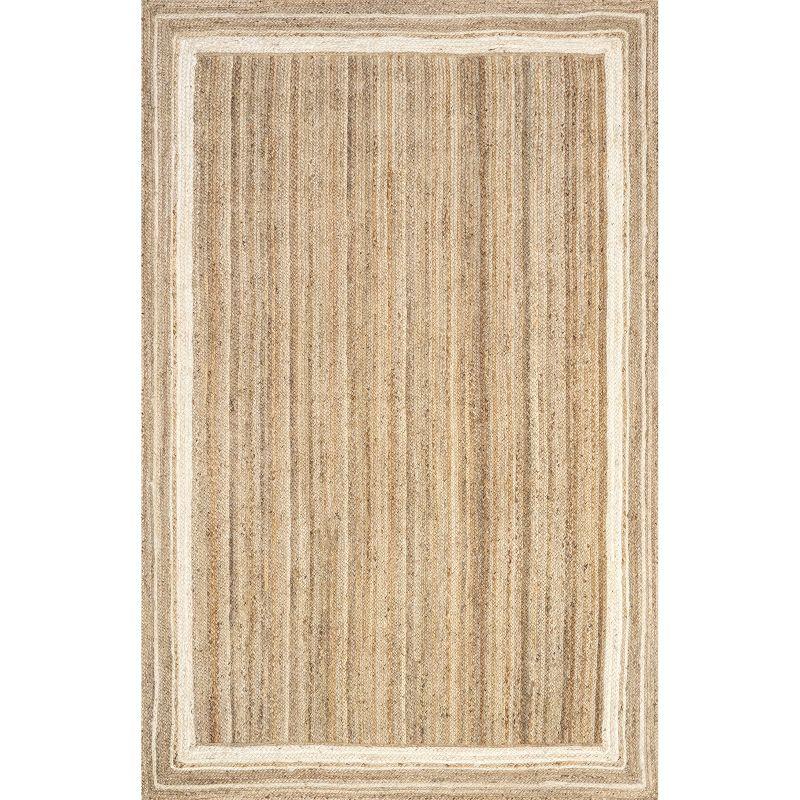 Nuloom Rikki Bordered 6x9 Jute Indoor Area Rug for Dining Room Rug Neutral Rug Living Room Rug Kitchen, Off White/Natural
