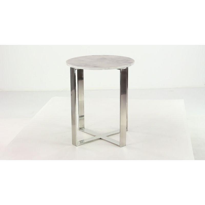 White Marble and Stainless Steel Round Accent Table