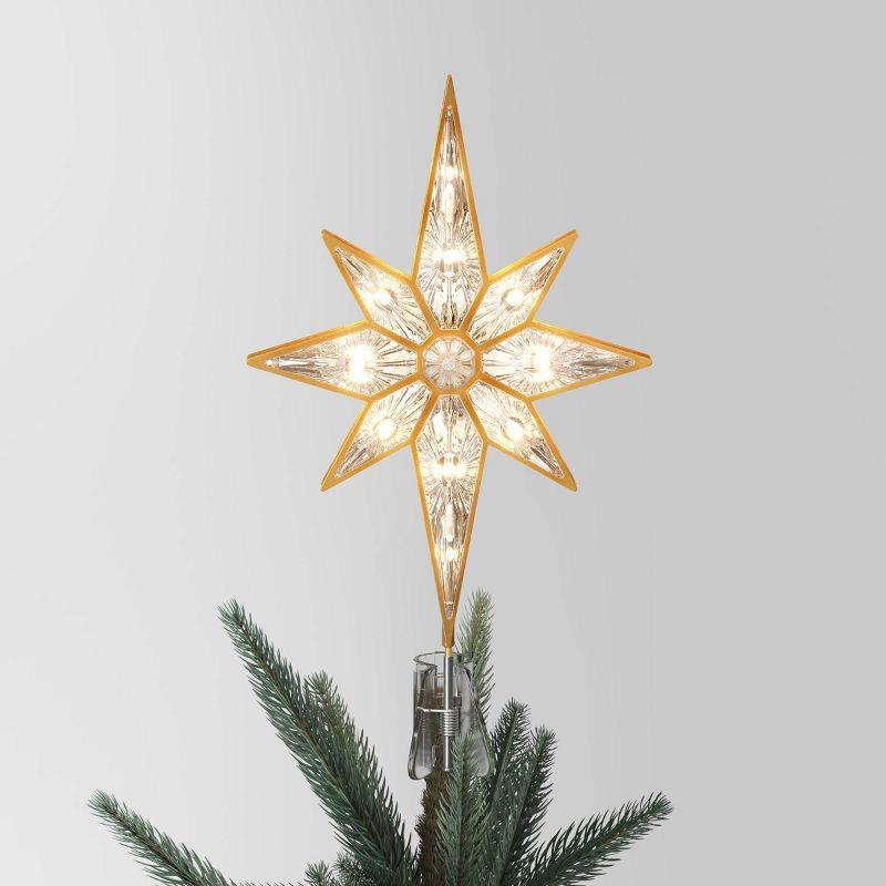 13" Gold Pre-Lit Plastic 8-Point Star Christmas Tree Topper