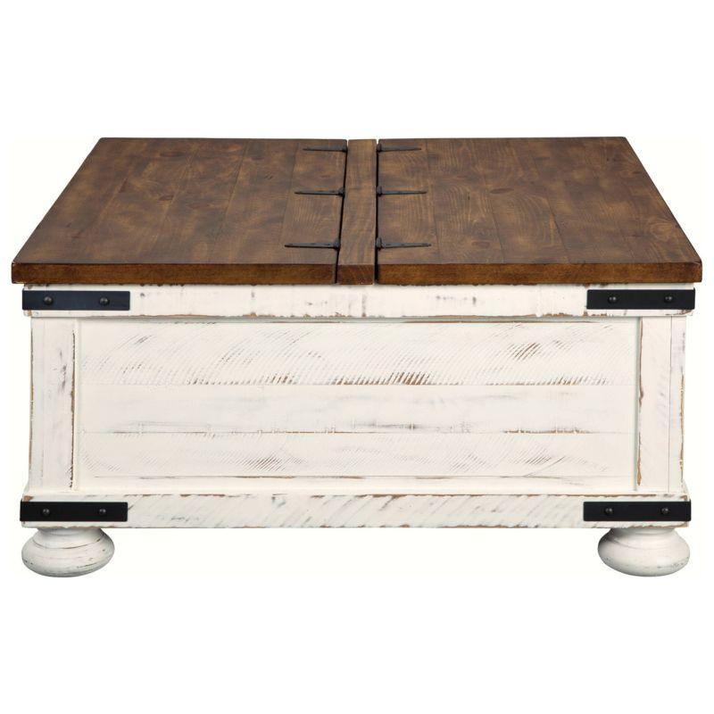 Wystfield Cocktail Table with Storage White/Brown - Signature Design by Ashley: Rectangular Lift-Top, Distressed Two-Tone Finish