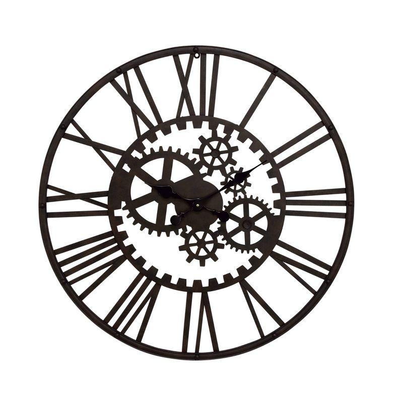 Oversized Black Iron Industrial Gear Wall Clock