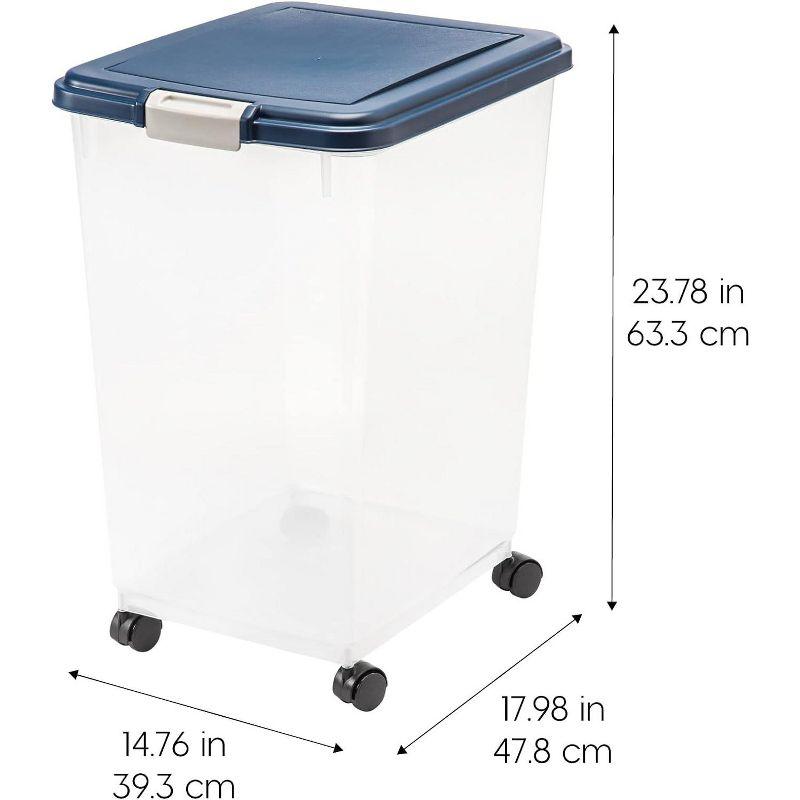 Blue 69 Quart Airtight Plastic Pet Food Storage Container with Casters