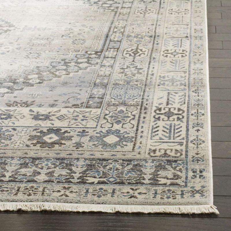 Vintage Gray and Blue Hand-knotted Synthetic Runner Rug