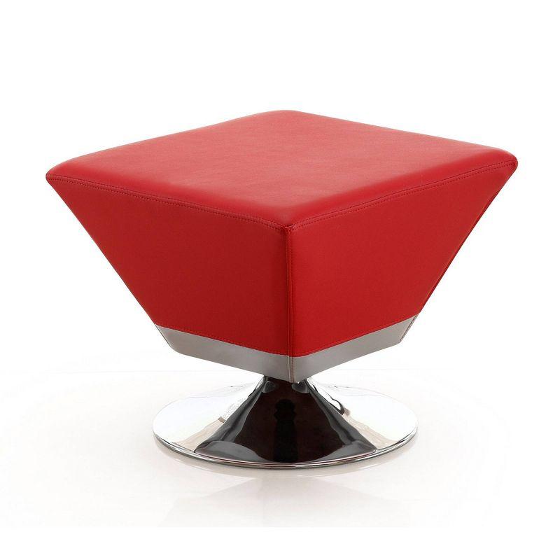 Red Faux Leather and Chrome Swivel Ottoman