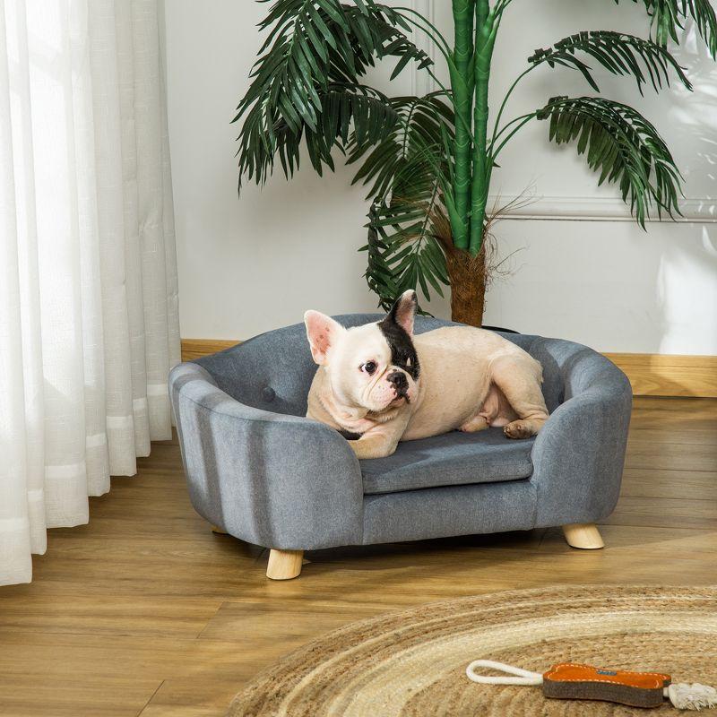 PawHut Dog Cat Couch, Pet Sofa Bed for Miniature Dogs with Washable and Removable Cushion, Waterproof Cover, Gray