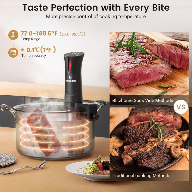 BlitzHome 1100W Sous Vide Cooker with Temperature Setting, Timer, Breath Light Reminder Function