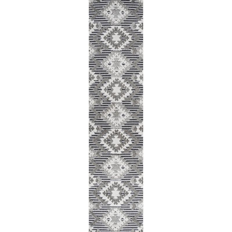 Sumak High-Low Pile Neutral Diamond Kilim Indoor/Outdoor Area Rug - JONATHAN Y