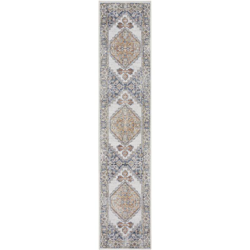 Nourison Astra Machine Washable Vintage Persian Indoor Bathroom, Kitchen Runner Rug Grey/Gold 2'2" x 12'