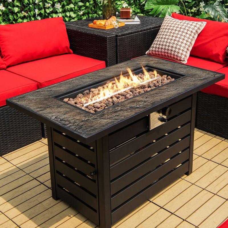 Costway 42'' Rectangular Propane Fire Pit Table 50,000 BTU W/ Lava Rocks & PVC Cover