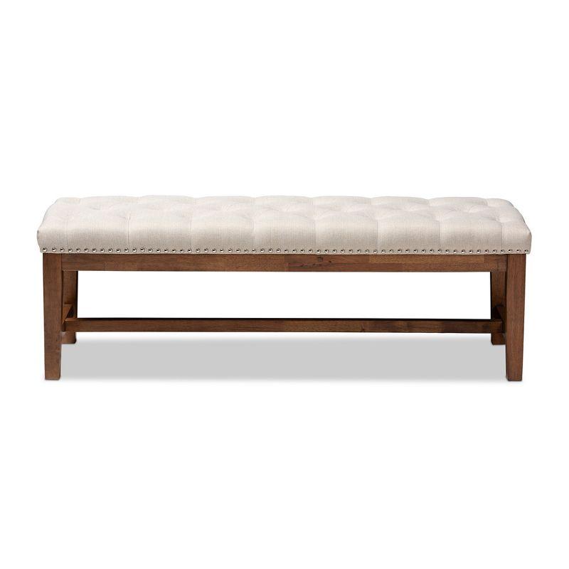 Baxton Studio Ainsley Bench Beige: Upholstered Ottoman, Mid-Century Modern, Hardwood Frame