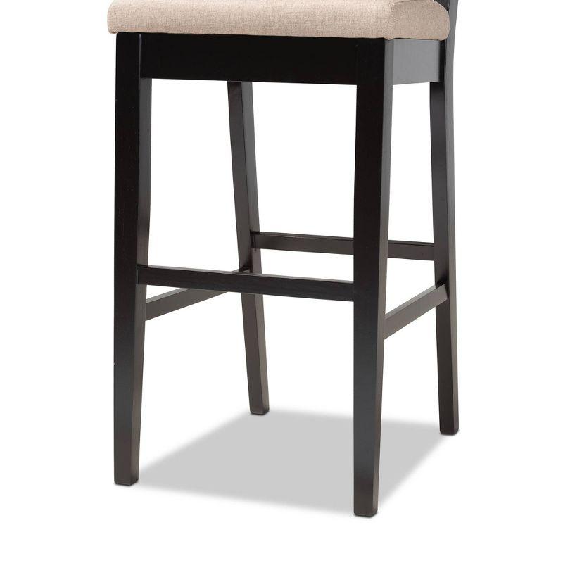Elegant Sand Fabric & Dark Brown Wood Barstool Set, 2-Piece