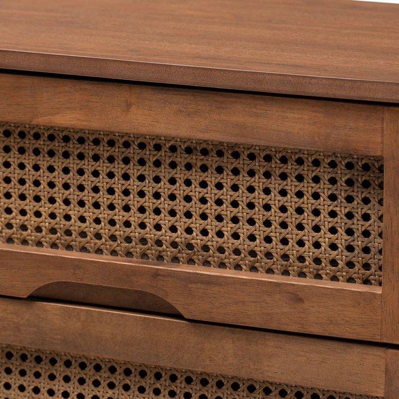 Barrett Wood & Synthetic Rattan Dresser: 6 Drawers, Angled Legs - Baxton Studio