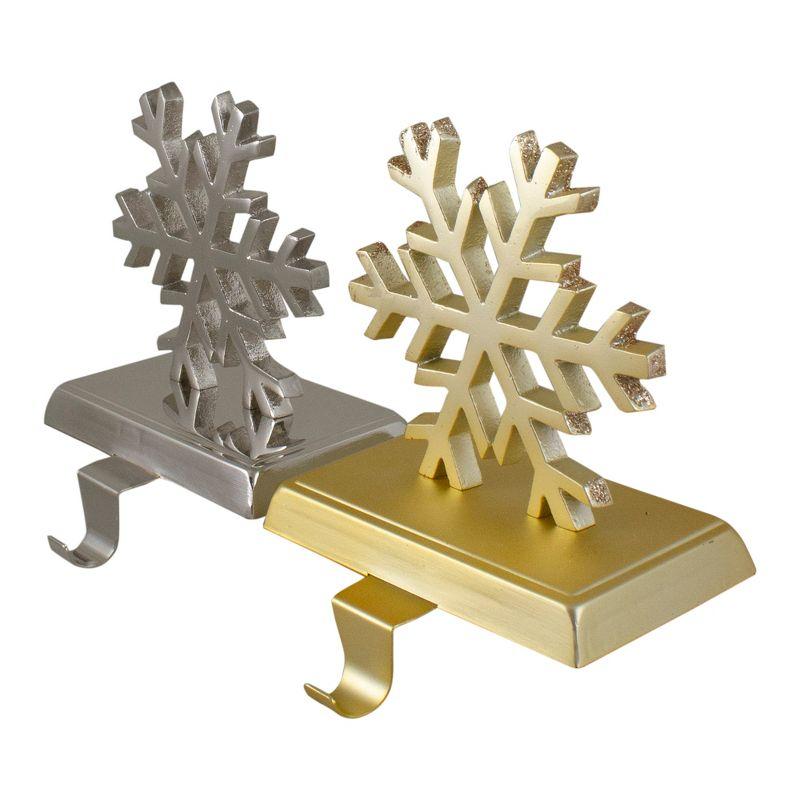 Northlight Set of 2 Gold and Silver Shiny Snowflake Christmas Stocking Holders