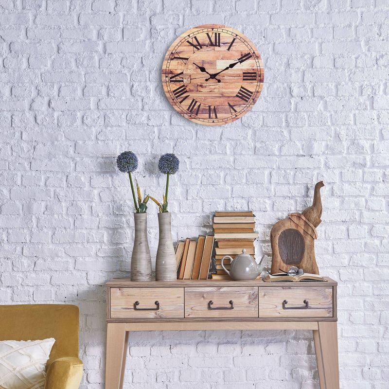 14" Wooden Roman Numeral Wall Clock Brown - Stonebriar Collection: MDF Composite, Traditional Decor, Indoor Use