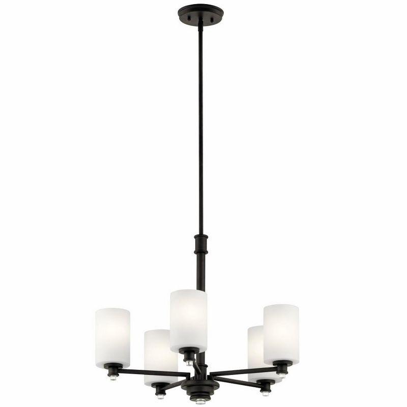 Transitional 5-Light Distressed Bronze Chandelier with Cream Shades