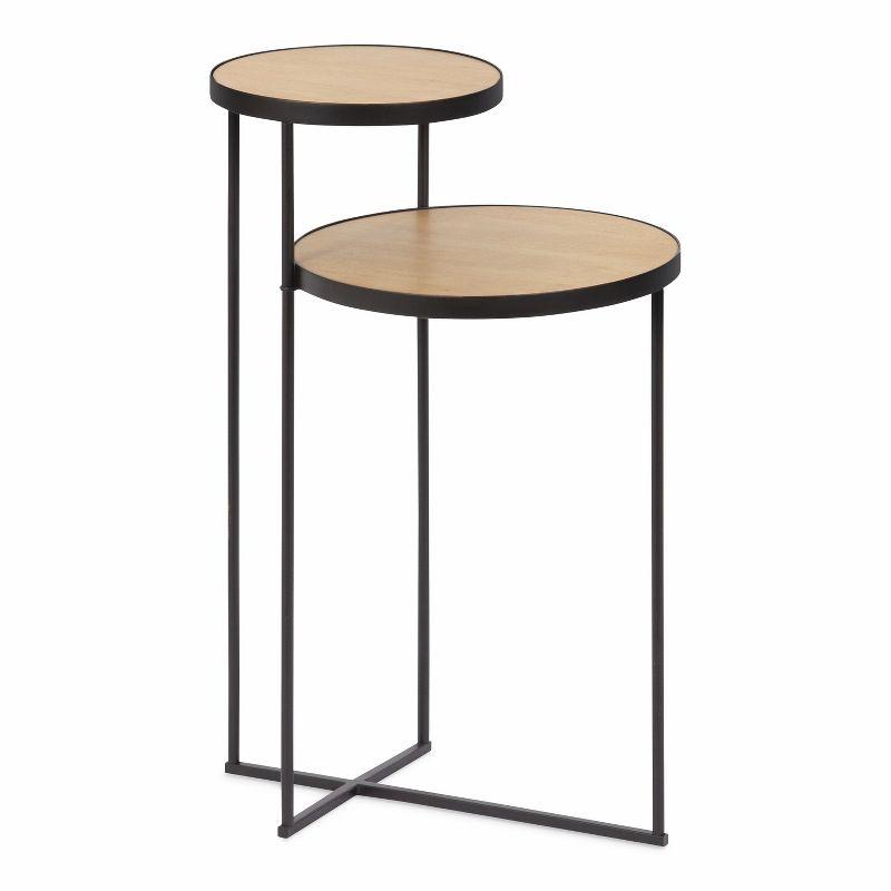 Peero Two-Tier Natural Wood and Black Metal Side Table