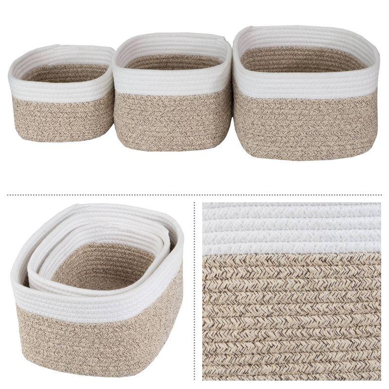 Home-Complete 3pc Storage Basket Set Natural: Cotton Square Decorative Bins for Shelves, Hand Wash, 12"x8.5"x5.5"