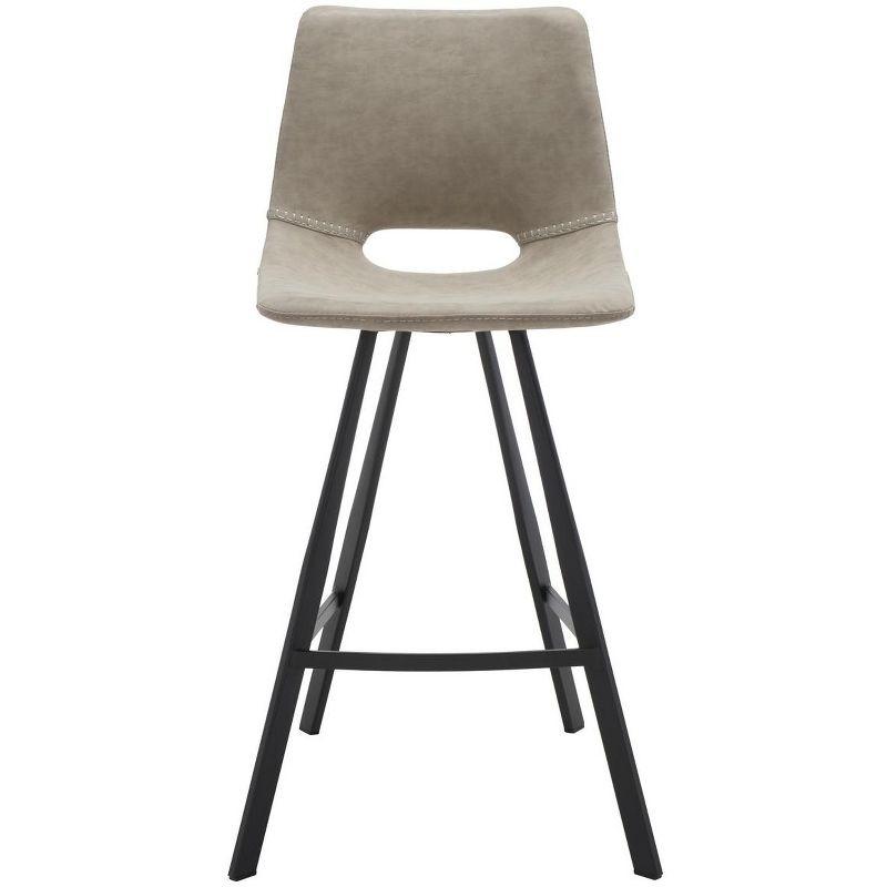 Raylee Grey Vegan Leather Saddle Counter Stool with Black Metal Legs