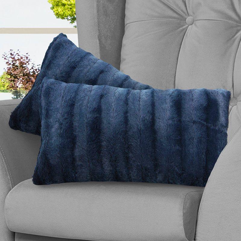Cheer Collection Luxurious Faux Fur Throw Pillows Set of 2 - Blue (12" x 20")